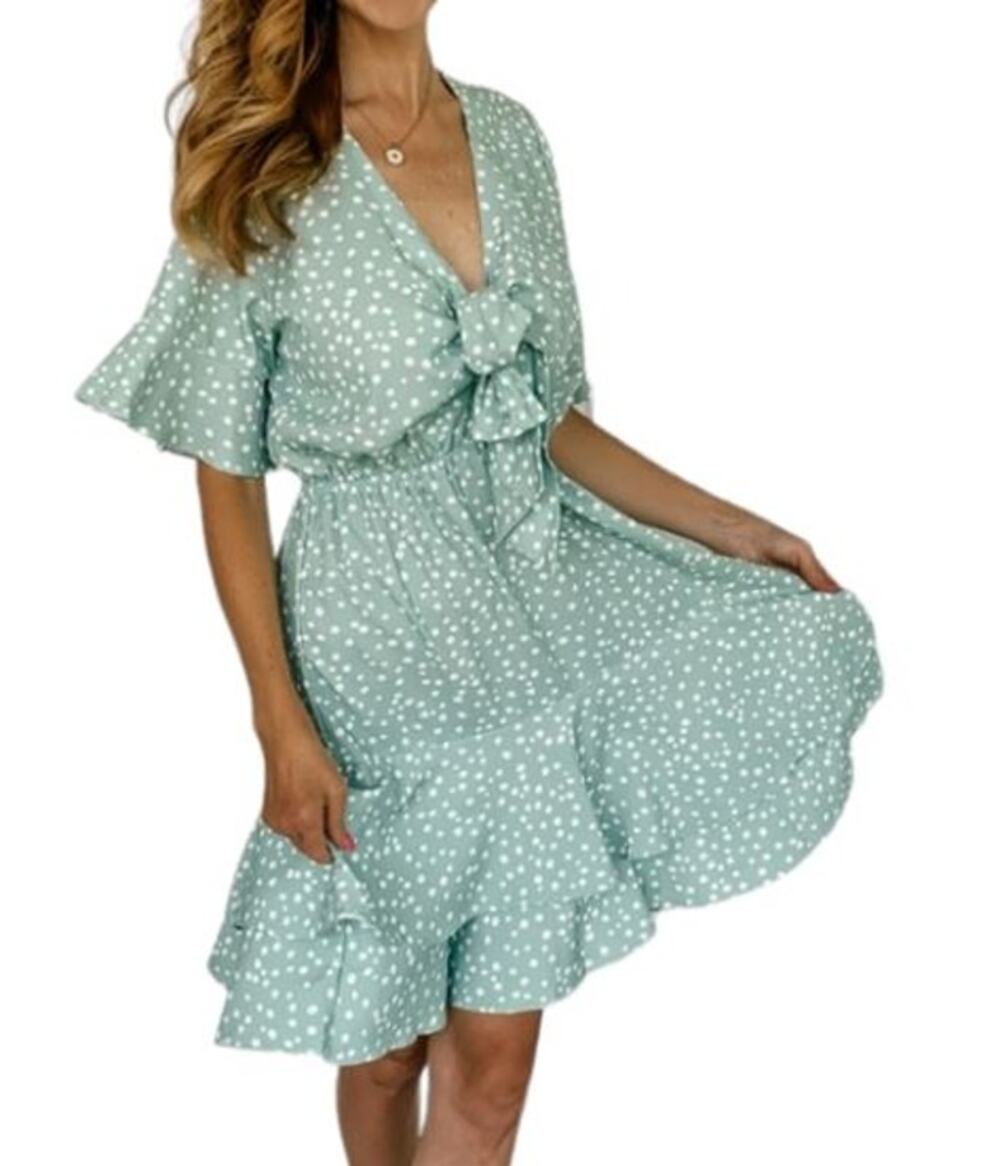 Mazik Mint Green White Polka Dot Tie Front Soft Dress Size Large